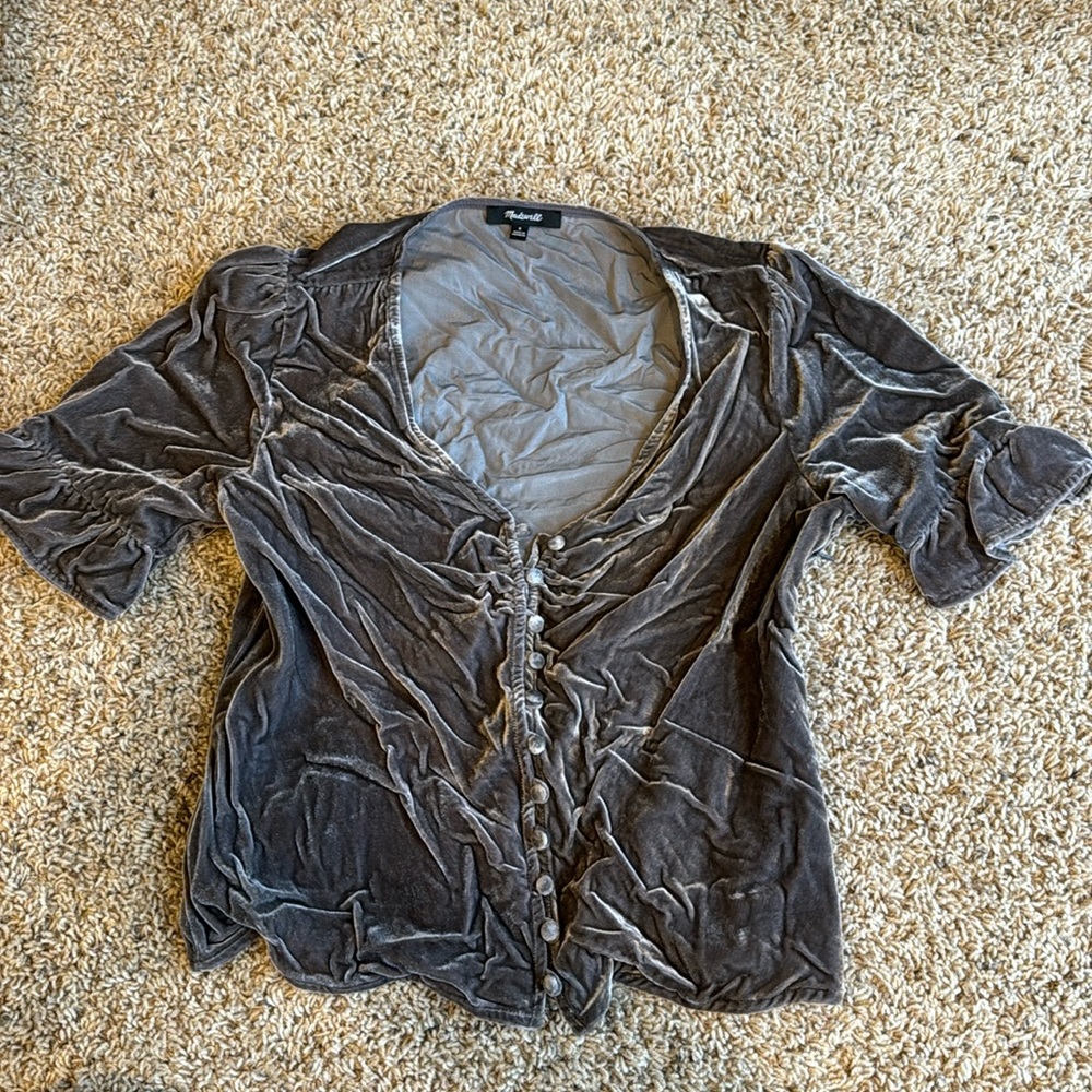 Madewell velvet gray blouse, size 6